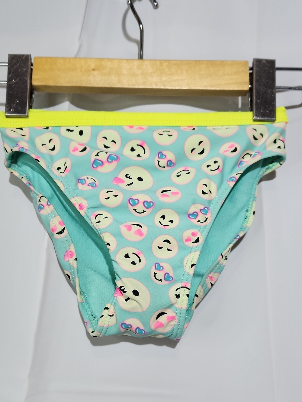 George Mint Emoji Print Swim Bottoms with Neon Yellow Trim - 4T